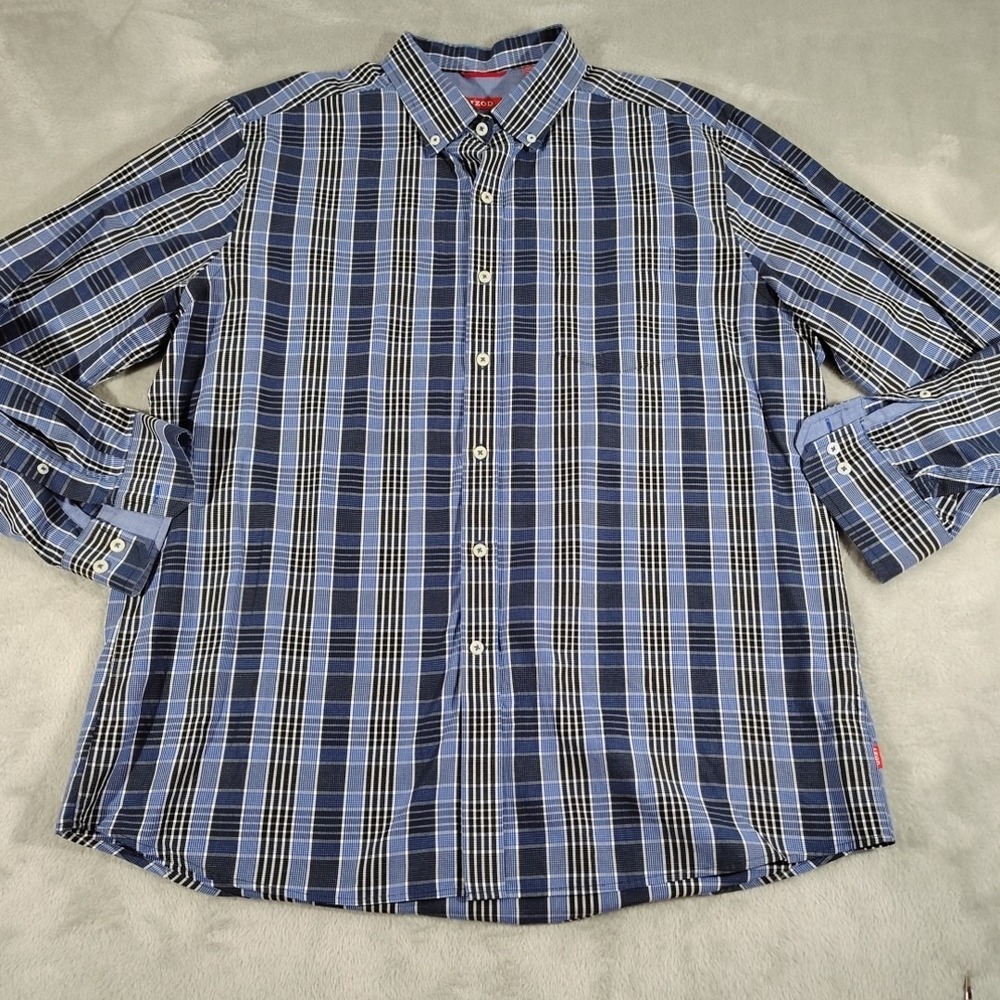 IZOD Shirt Men XL Blue‎ Plaid Long Sleeve Button Down Preppy Work Office Classic